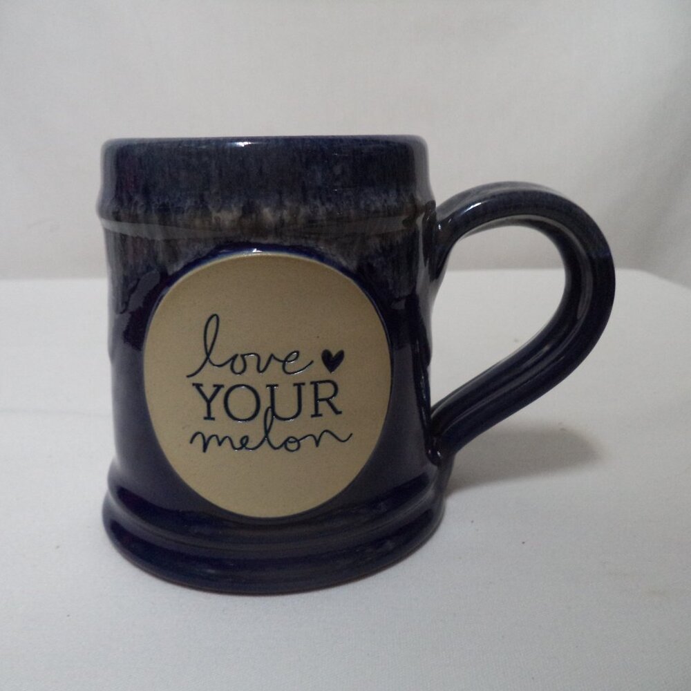 Deneen Pottery Love Your Melon blue drop glaze Mug Cup stoneware USA NEW